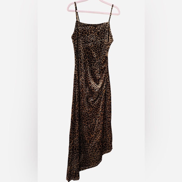 Dresses & Skirts - Leopard Print Velvet Dress Asymmetrical Hem Sparkle Evening Dress sz XS